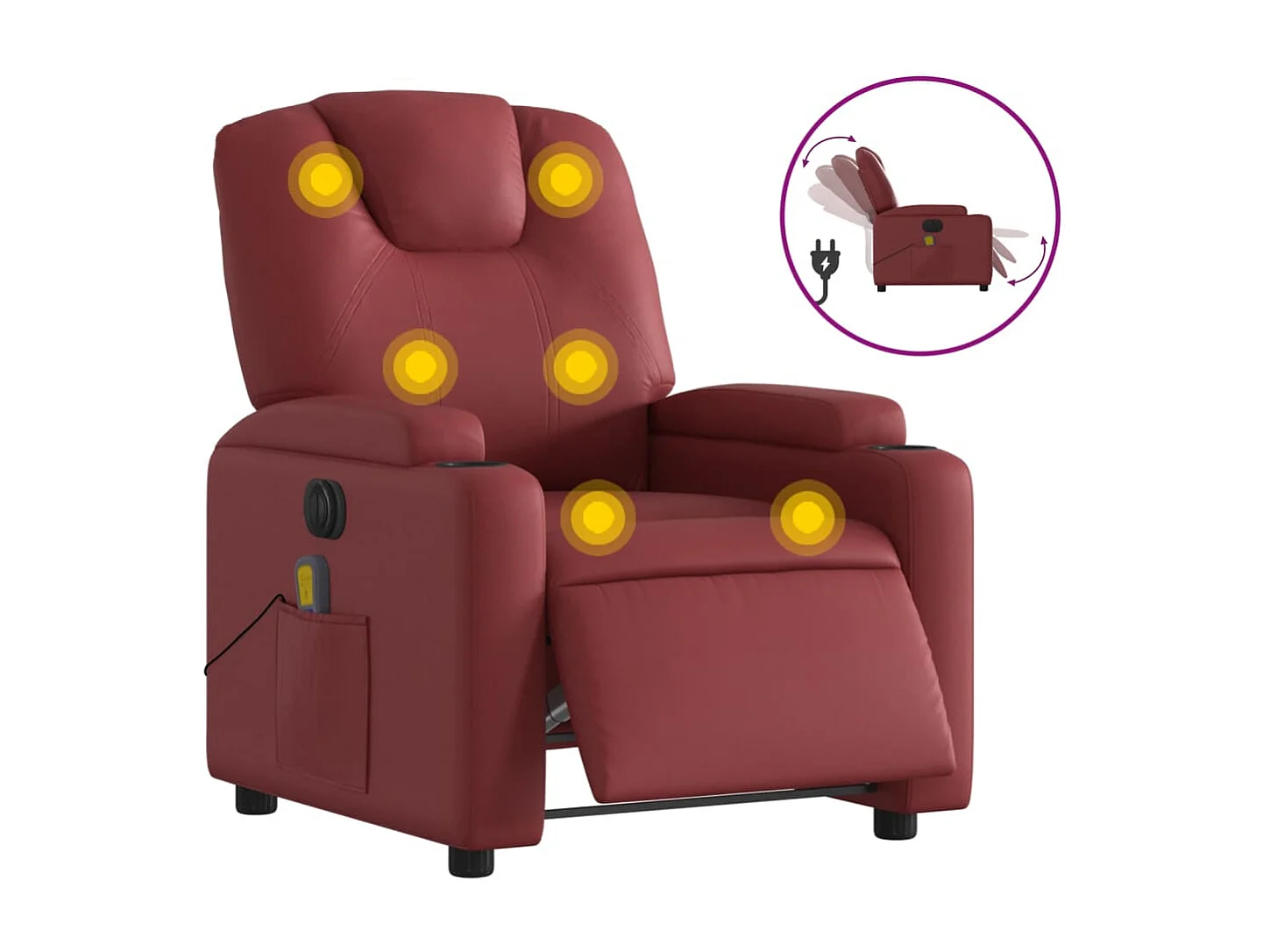 Sillón de masaje reclinable de cuero artificial rojo tinto