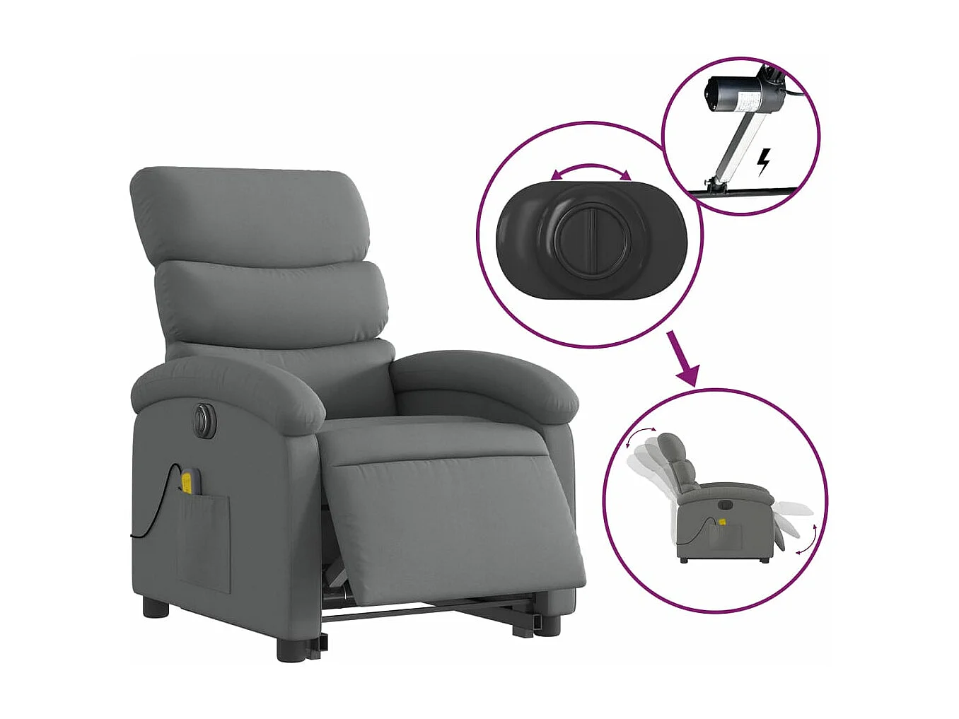 Fauteuil inclinable massant électrique Gris foncé Tissu