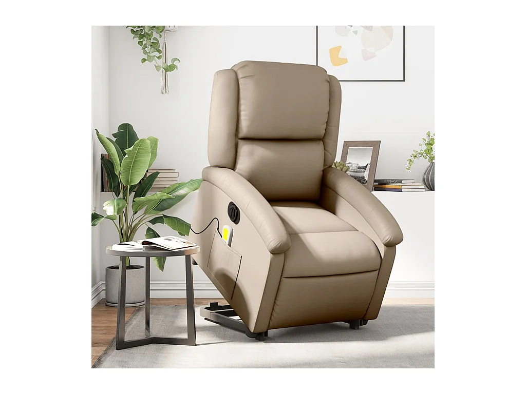 Fauteuil inclinable massant électrique cappuccino similicuir