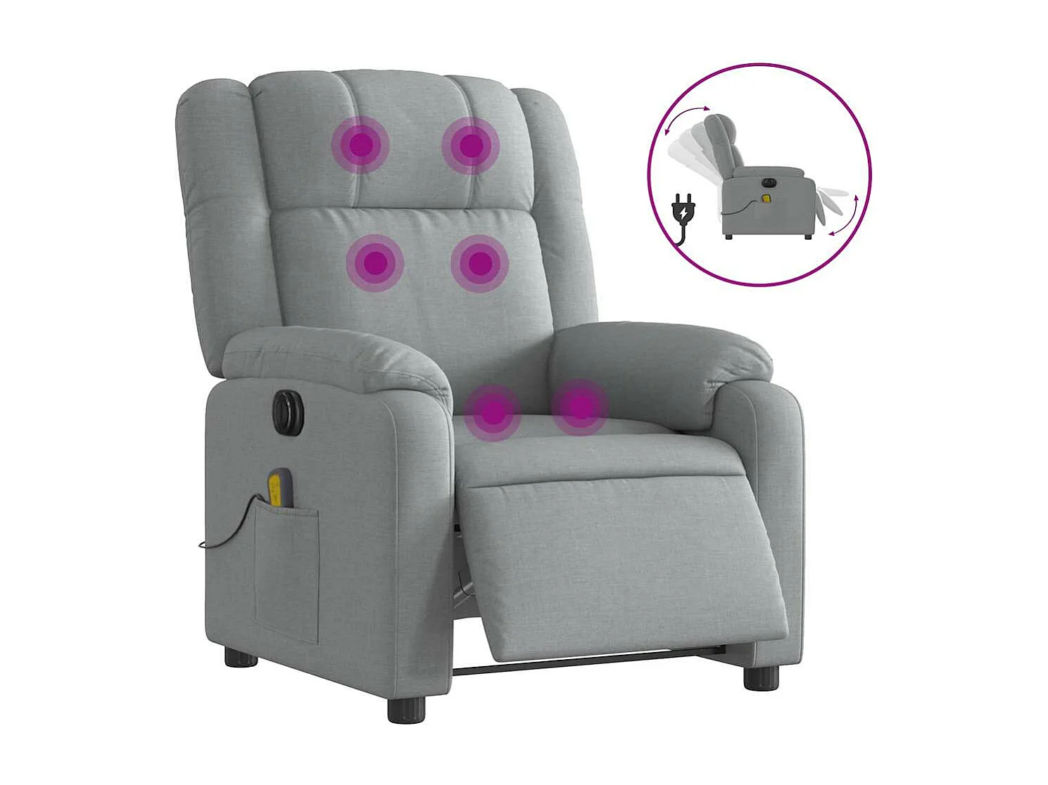 Fauteuil massant inclinable électrique gris clair tissu