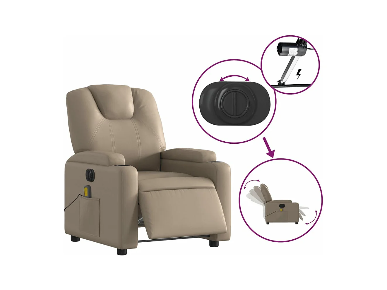 Fauteuil massant inclinable électrique cappuccino similicuir