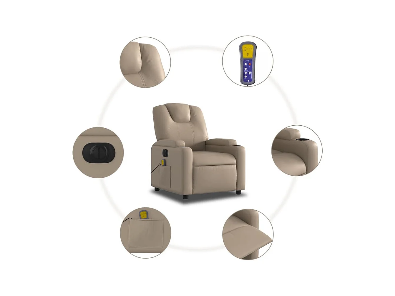 Fauteuil massant inclinable électrique cappuccino similicuir