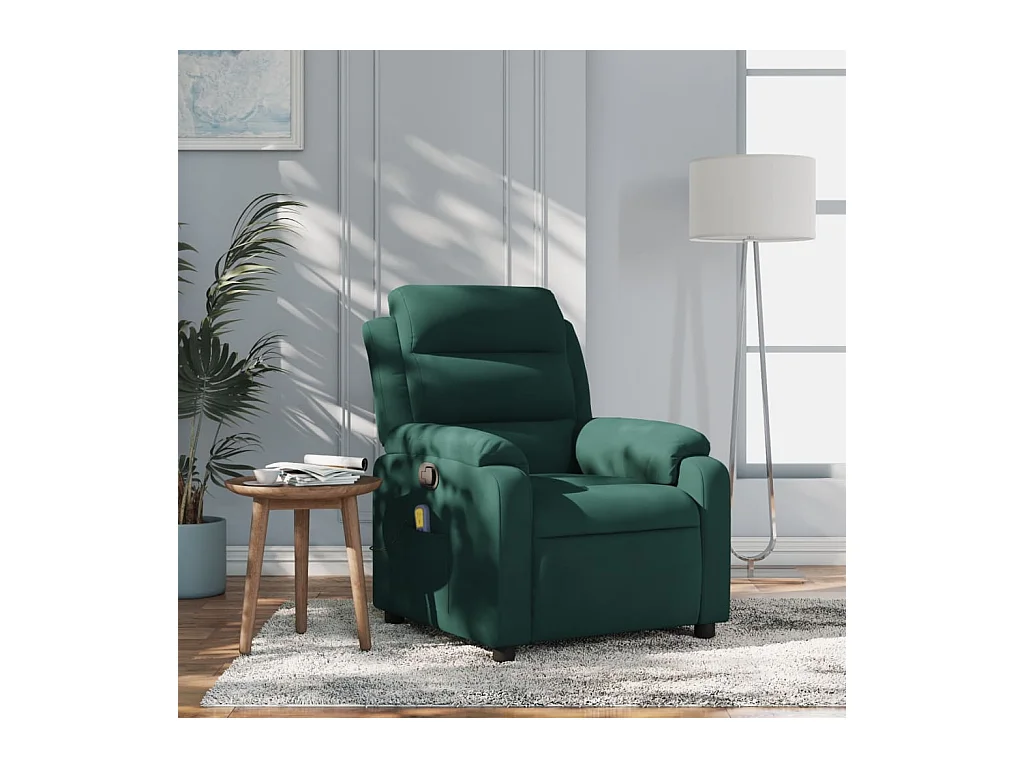 Fauteuil massant inclinable vert foncé velours
