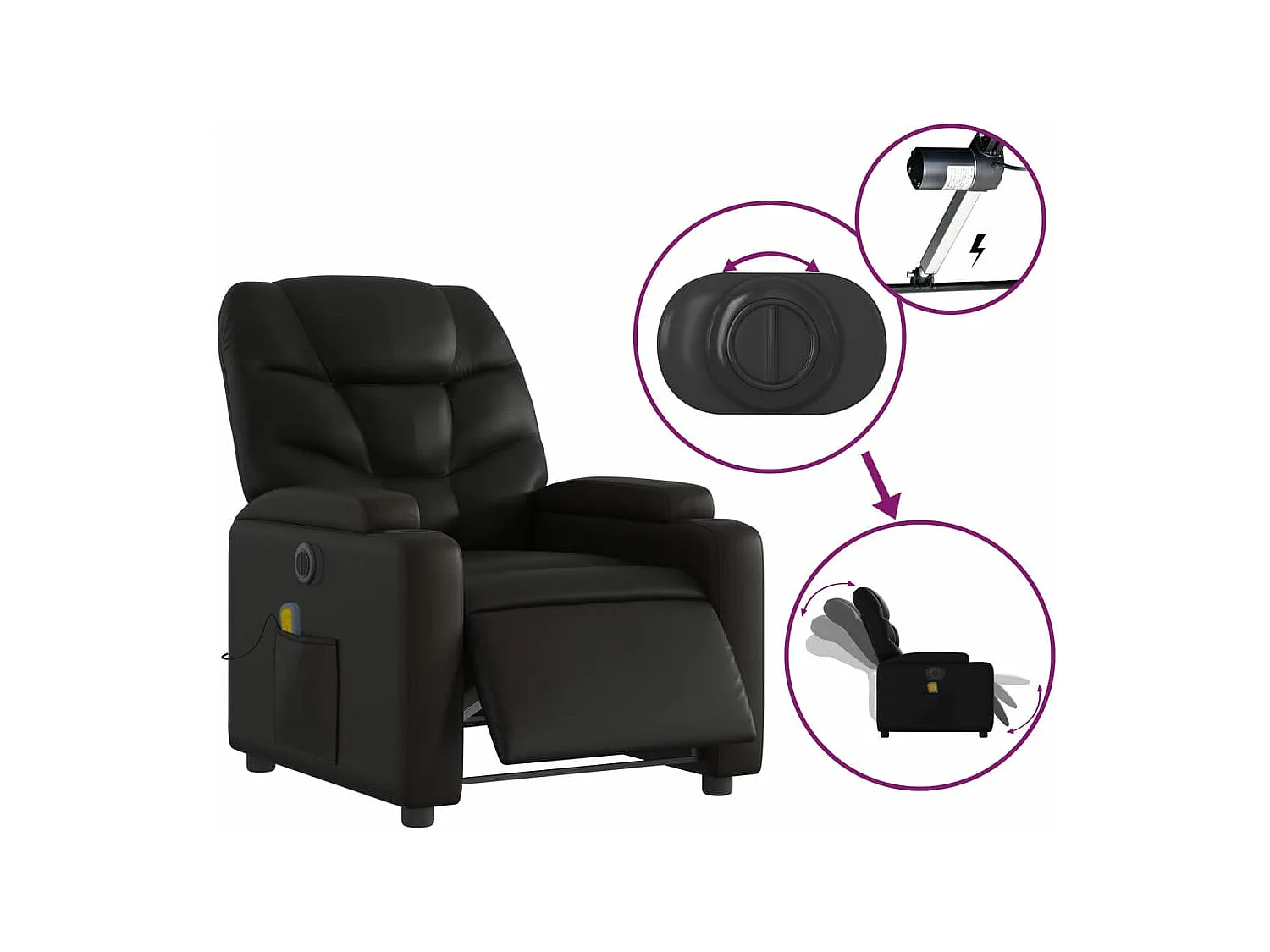 Fauteuil massant inclinable électrique noir similicuir