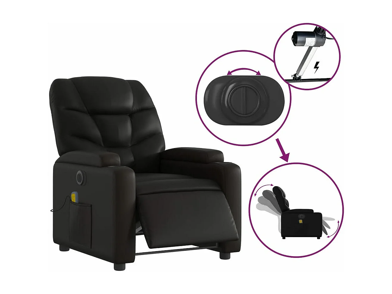 Fauteuil massant inclinable électrique noir similicuir