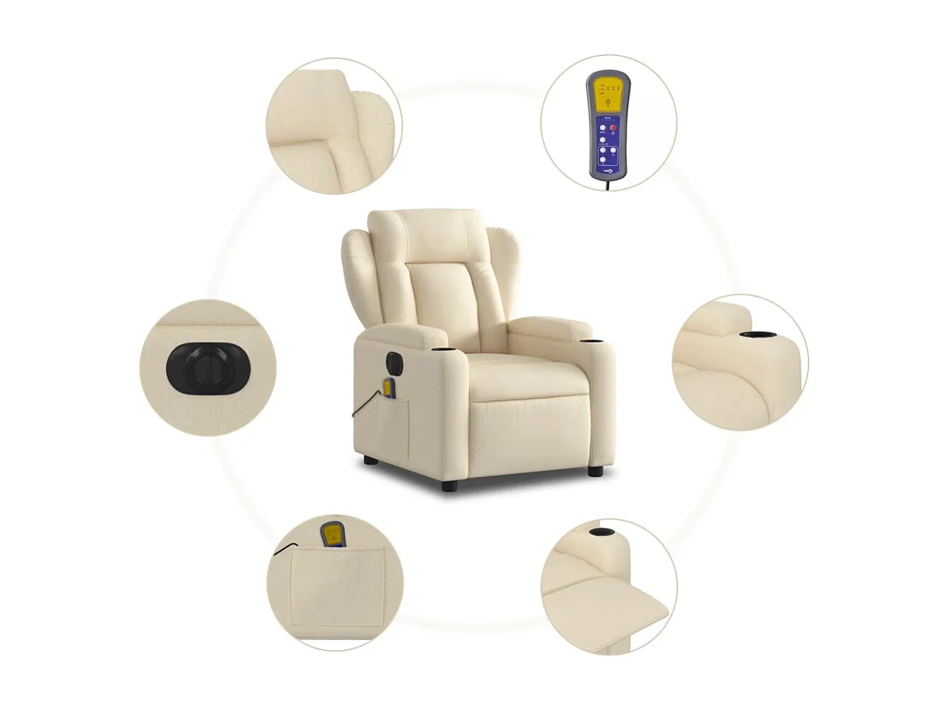 Fauteuil inclinable massant électrique crème tissu