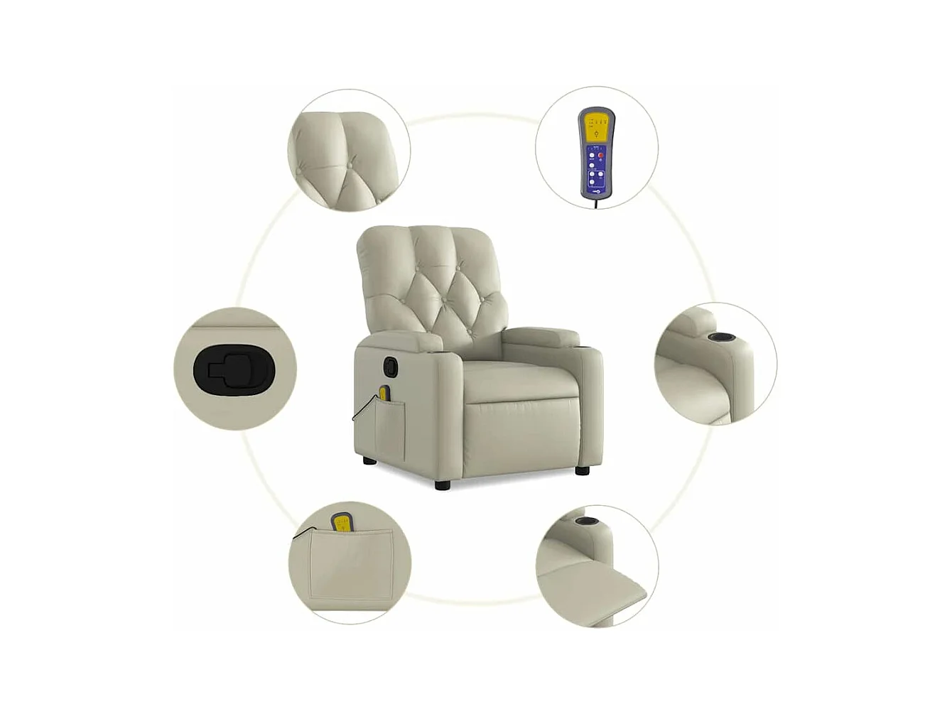 Fauteuil inclinable massant Crème Similicuir