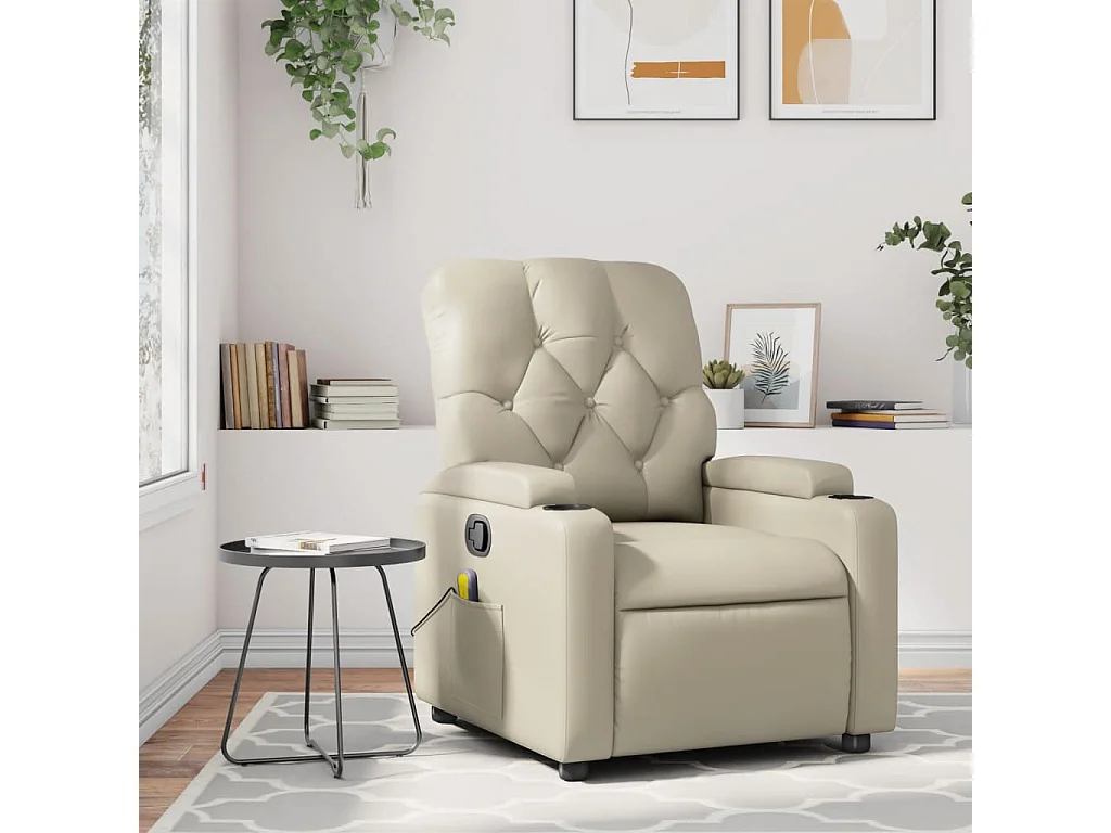 Fauteuil inclinable massant Crème Similicuir