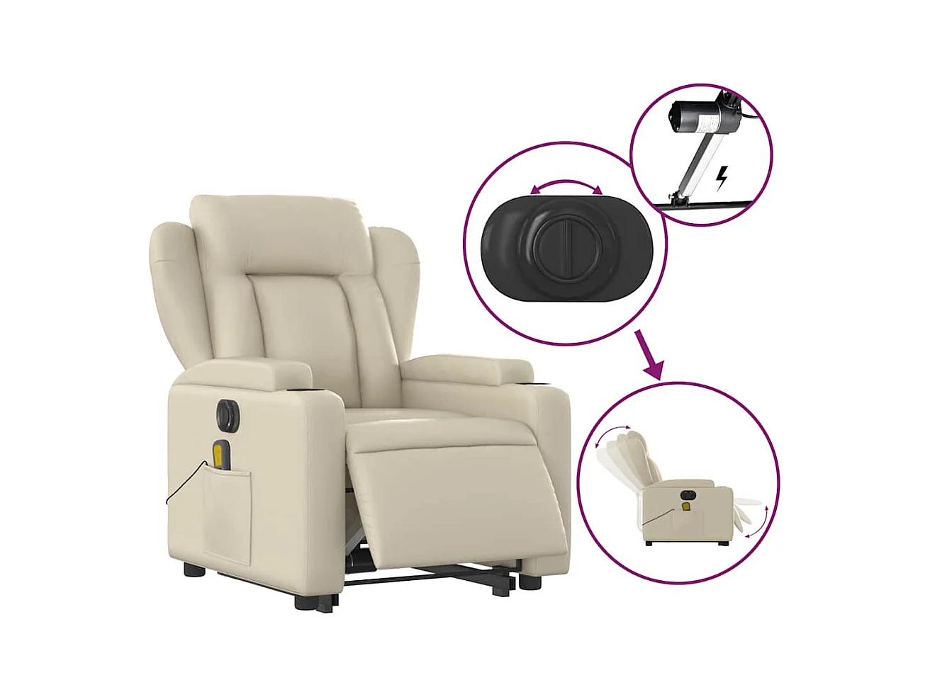 Fauteuil inclinable massant électrique crème similicuir
