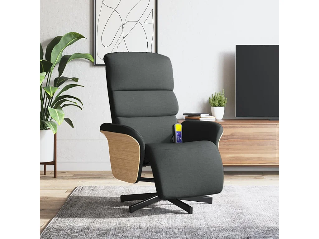 Fauteuil inclinable massant et repose-pieds gris foncé tissu