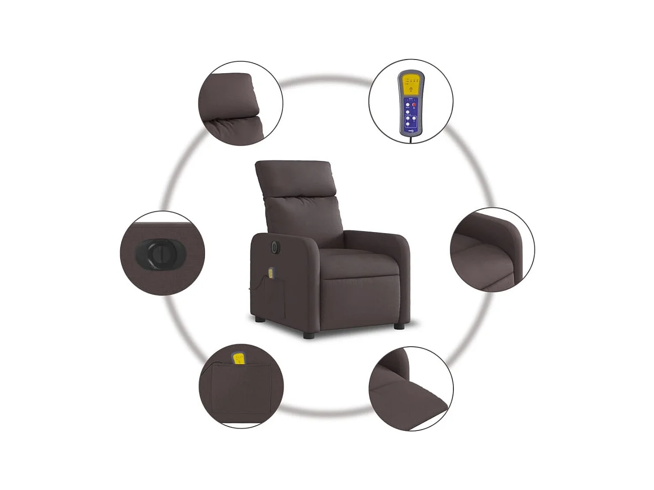Fauteuil massant inclinable électrique Marron foncé Tissu