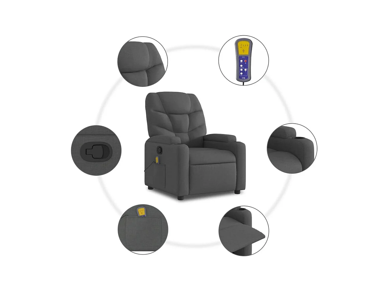Fauteuil massant inclinable Gris foncé Tissu
