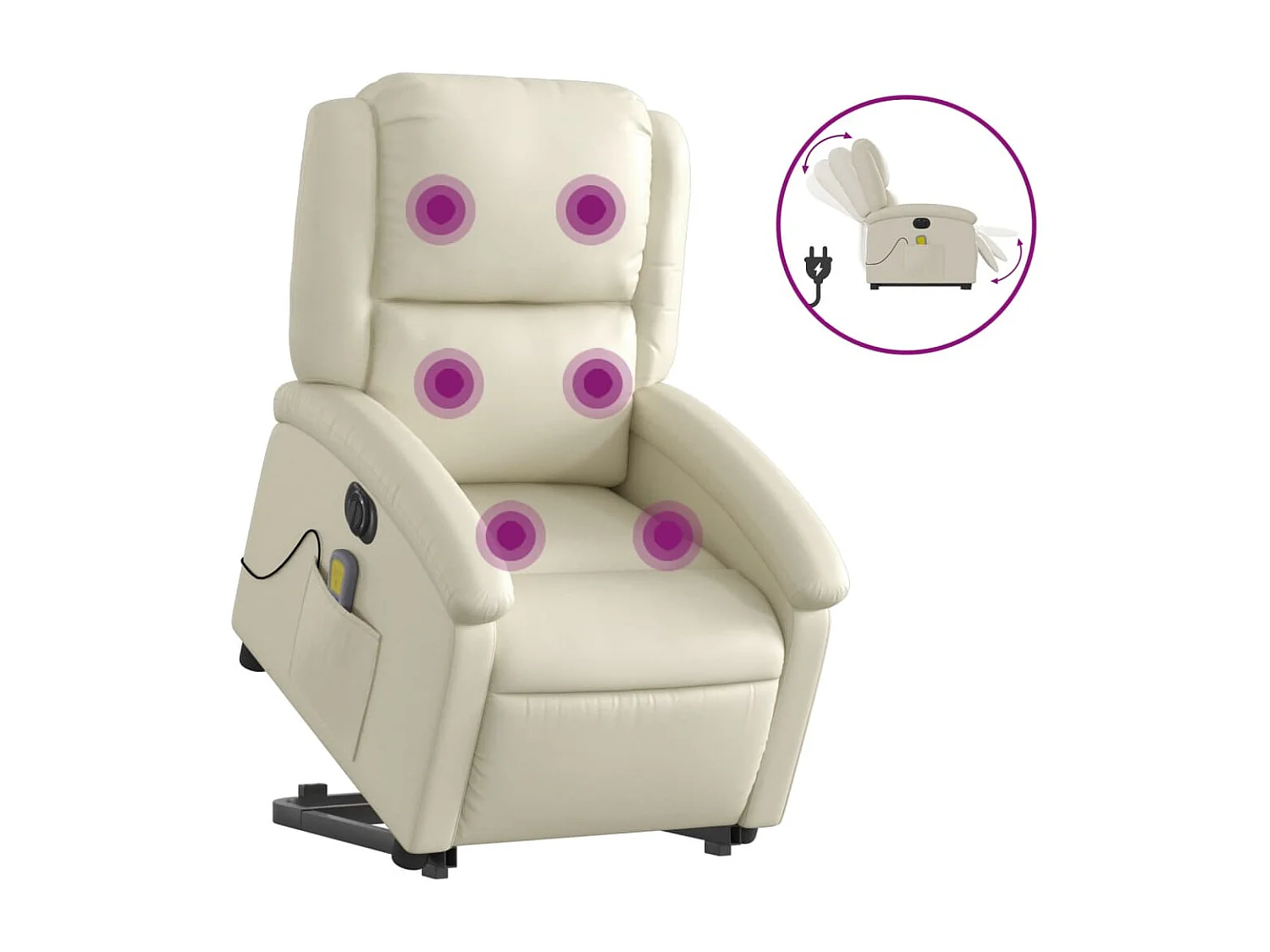 Fauteuil inclinable massant électrique crème similicuir