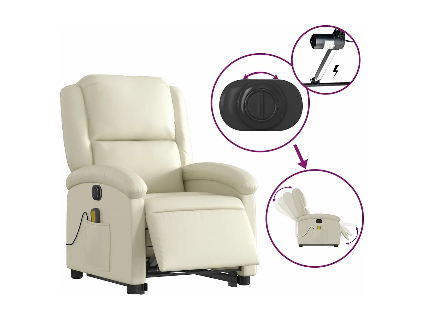 Fauteuil inclinable massant électrique crème similicuir