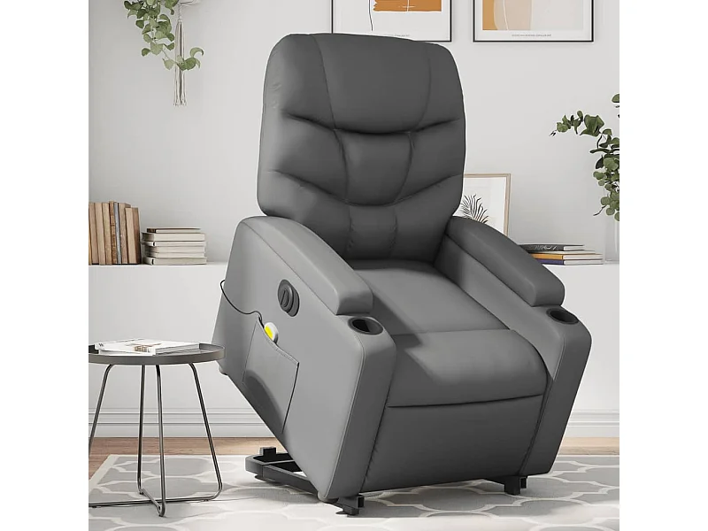 Sillón de masaje elevable eléctrico cuero sintético gris