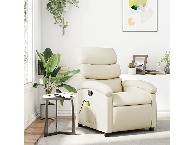 Poltrona de massagens reclinável couro artificial cor creme