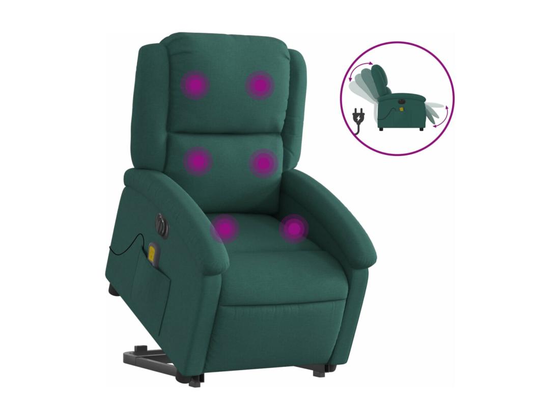 vente unique Fauteuil inclinable massant électrique Vert foncé Tissu