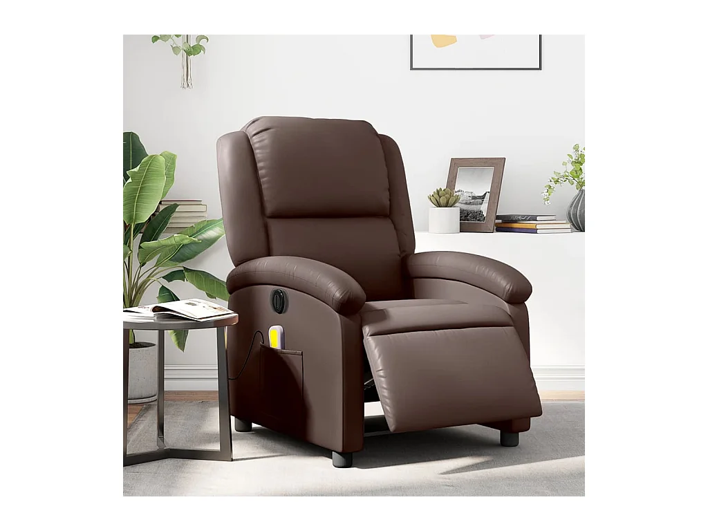 Fauteuil massant inclinable électrique marron similicuir