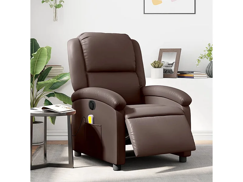 Fauteuil massant inclinable électrique marron similicuir