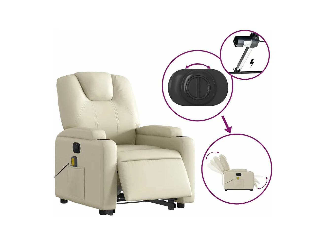 Fauteuil inclinable massant électrique crème similicuir
