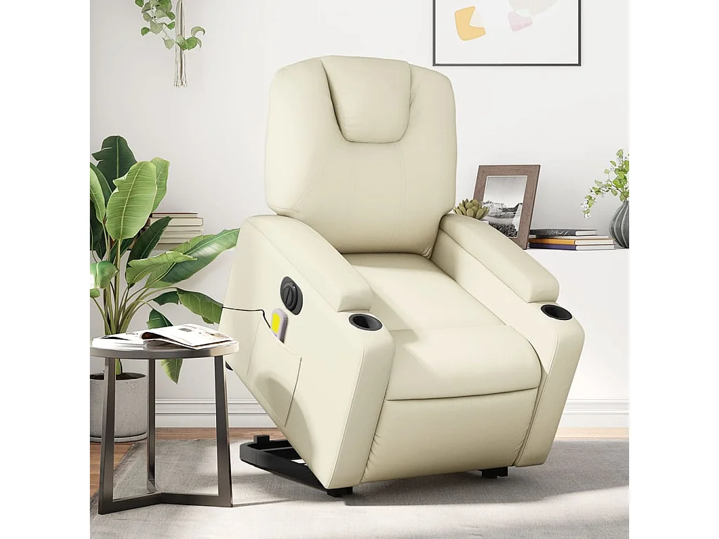Fauteuil inclinable massant électrique crème similicuir