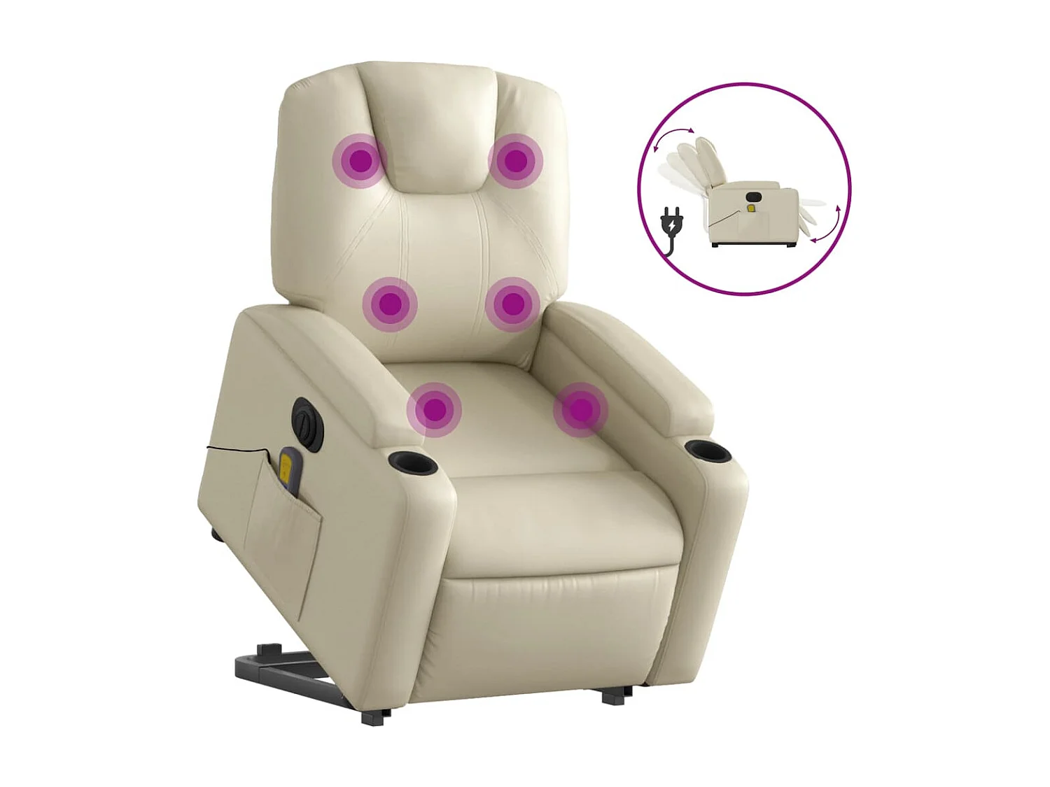 Fauteuil inclinable massant électrique crème similicuir