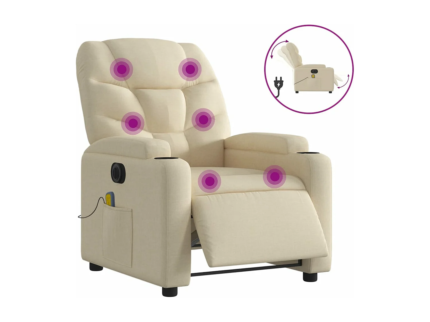 Fauteuil inclinable massant électrique crème tissu
