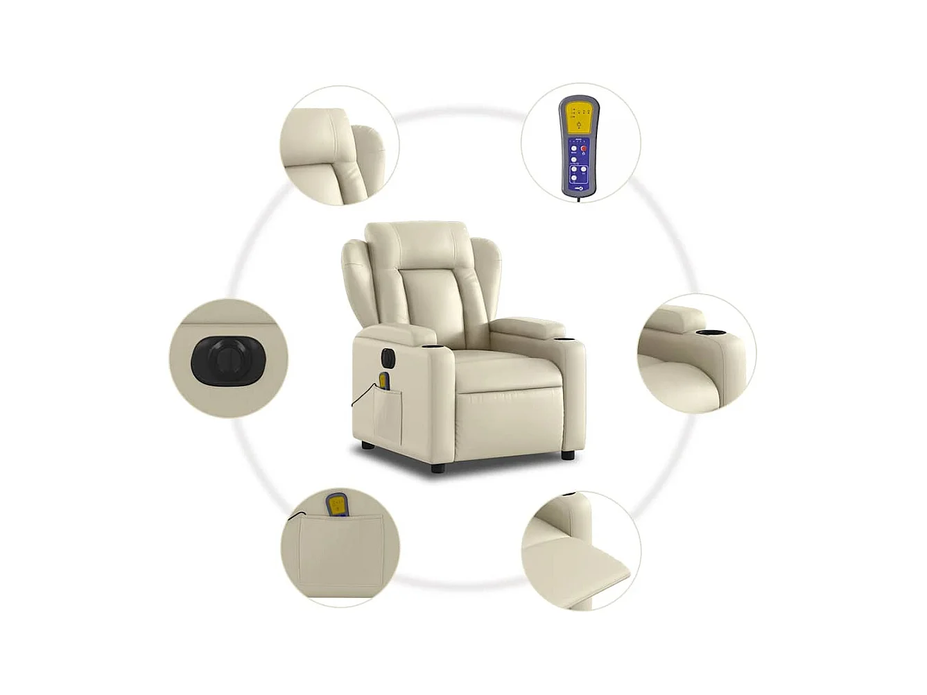 Fauteuil massant inclinable électrique crème similicuir
