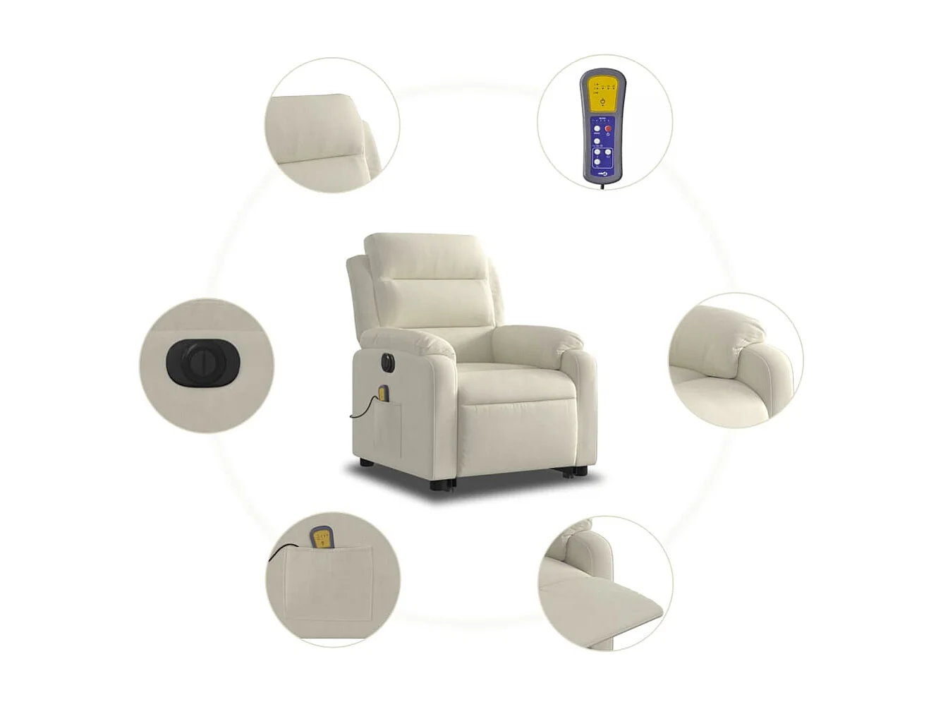 Fauteuil inclinable massant électrique crème velours