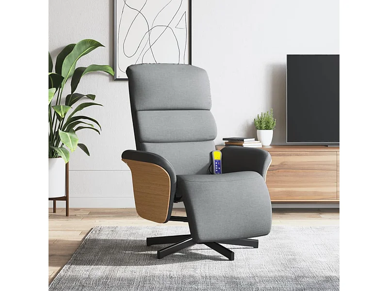 Sillón reclinable de masaje con reposapiés tela gris claro