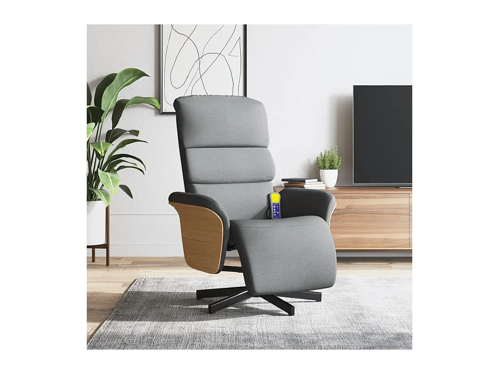 Fauteuil inclinable massant et repose-pieds gris clair tissu
