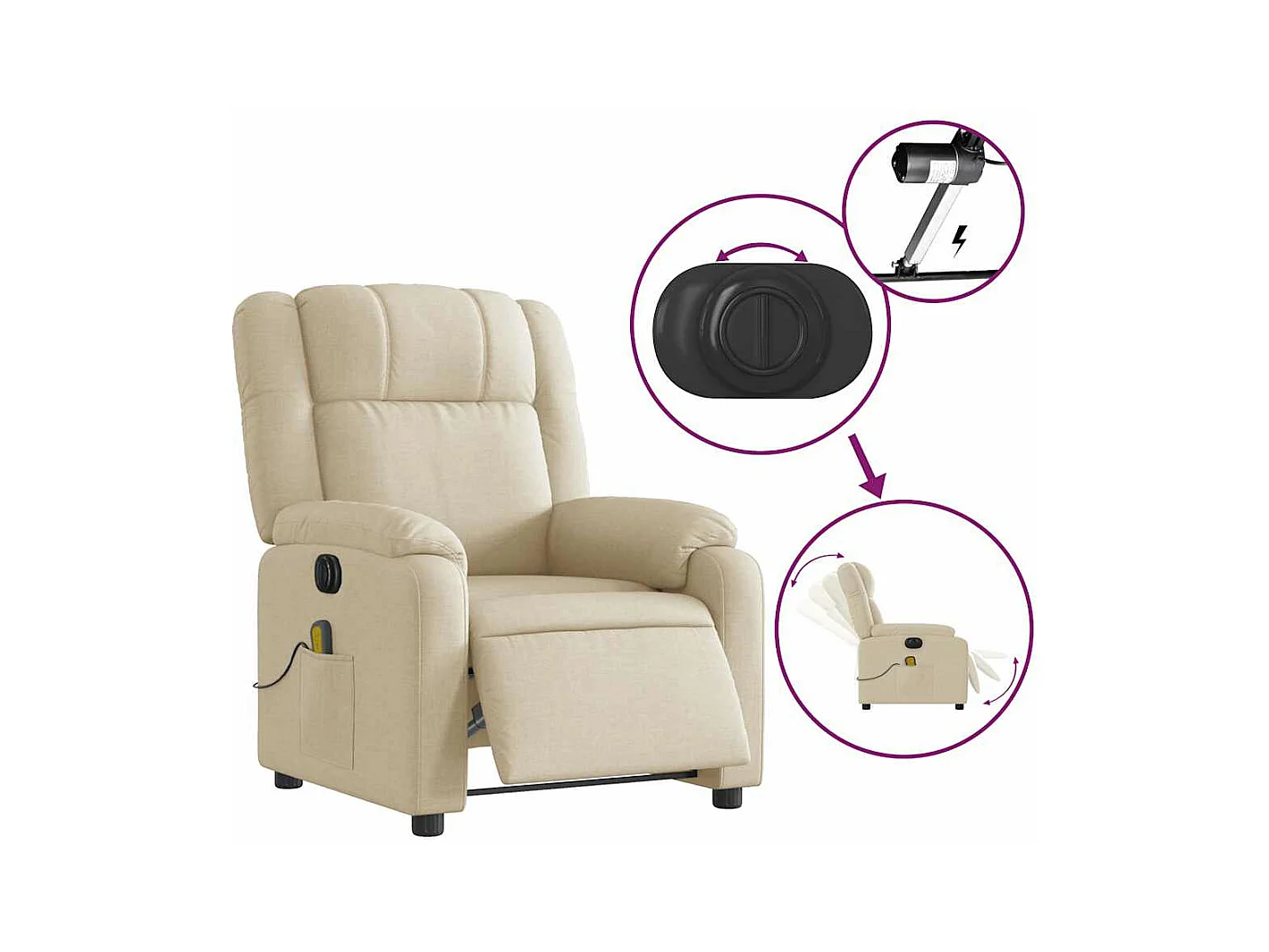 Fauteuil inclinable massant électrique crème tissu