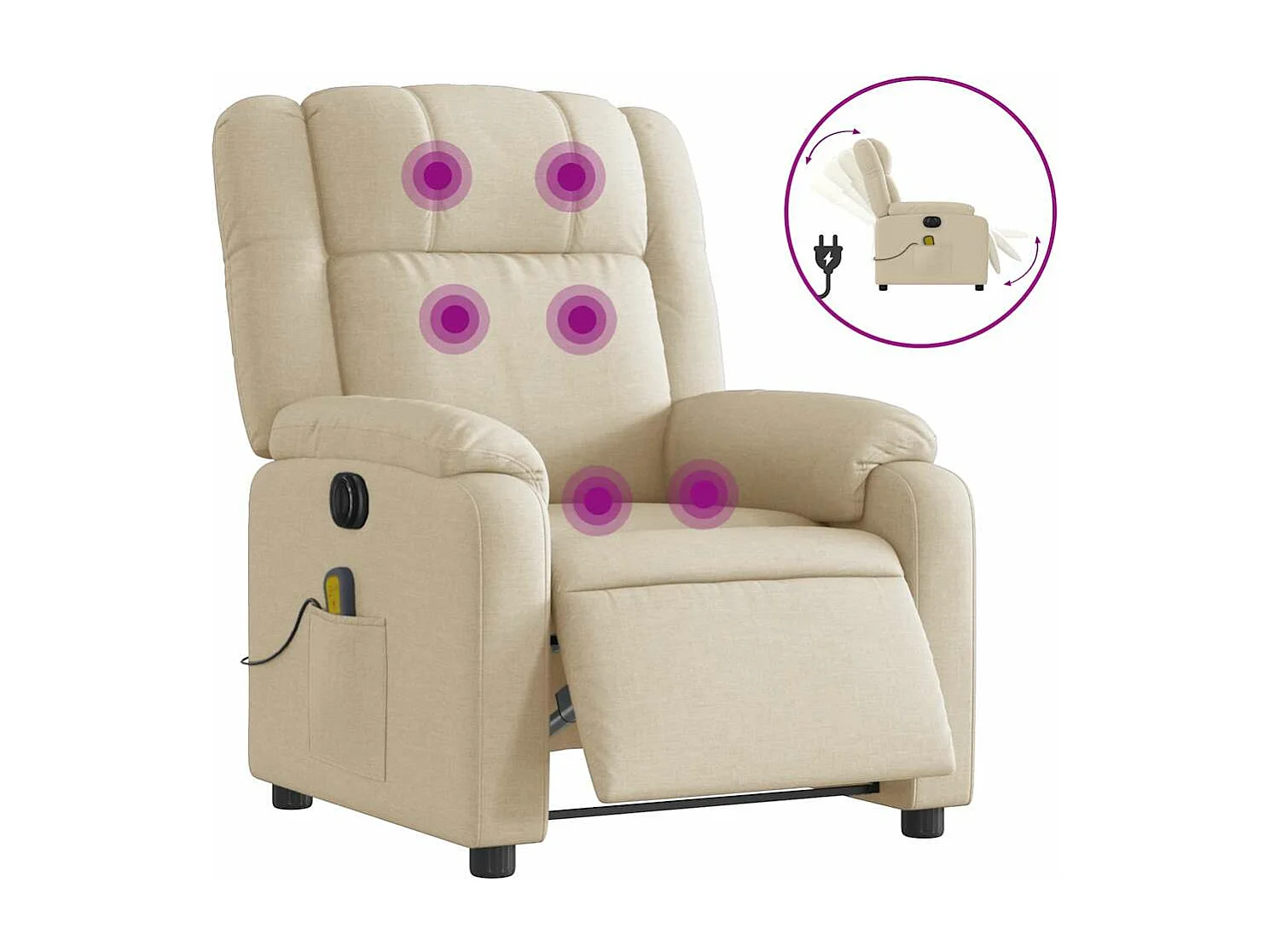 Fauteuil inclinable massant électrique crème tissu