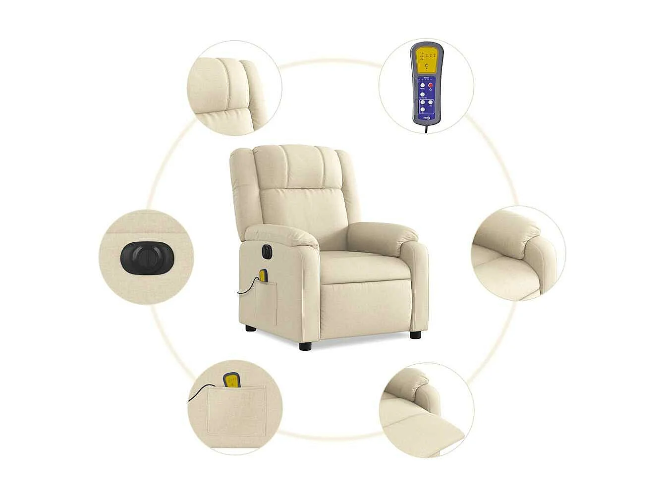 Fauteuil inclinable massant électrique crème tissu