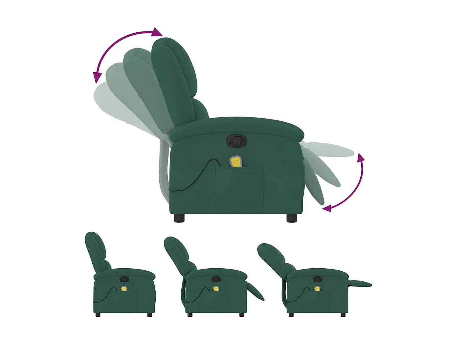 Fauteuil massant inclinable vert foncé velours