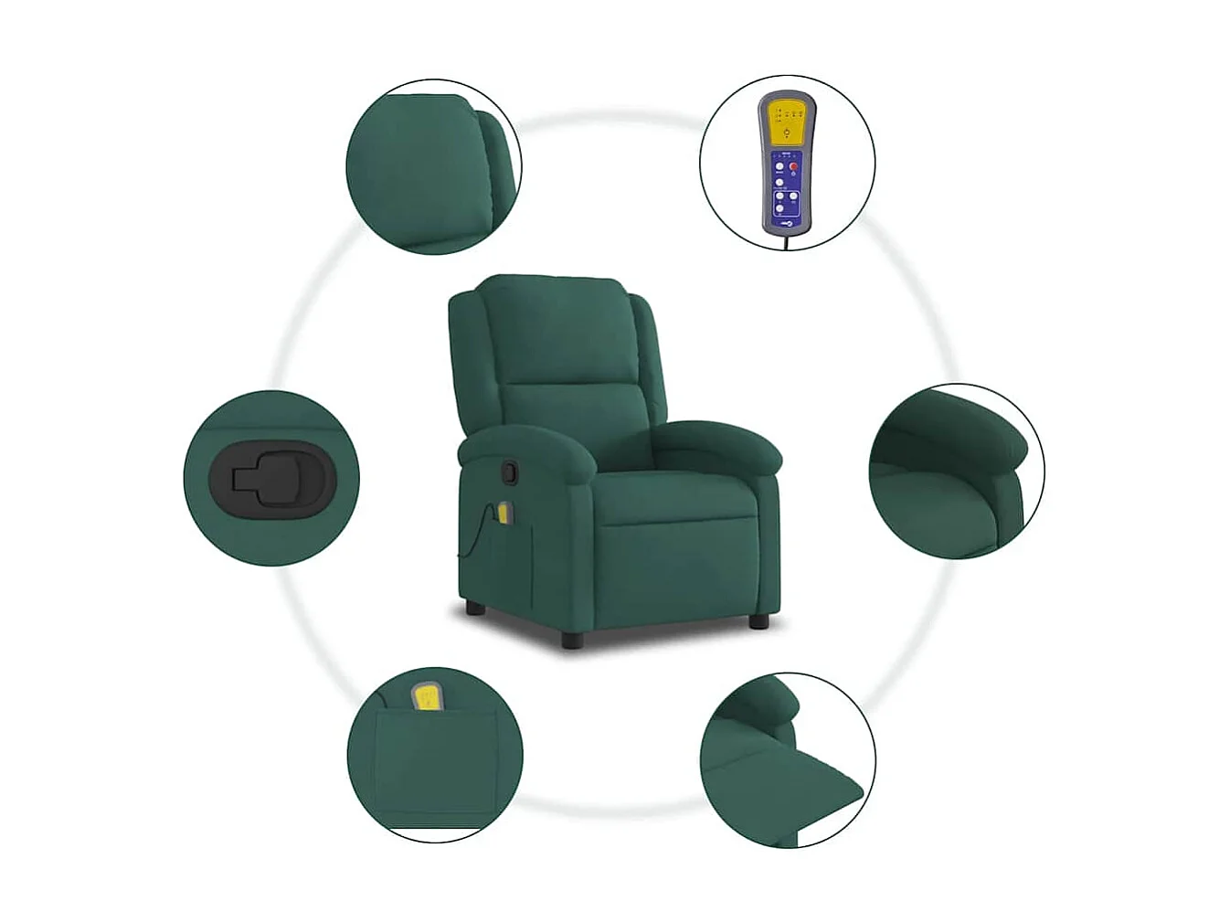 Fauteuil massant inclinable vert foncé velours