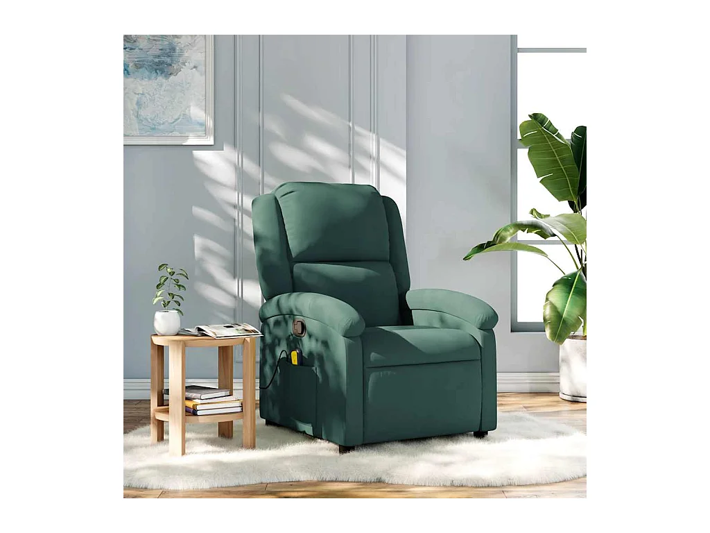 Fauteuil massant inclinable vert foncé velours