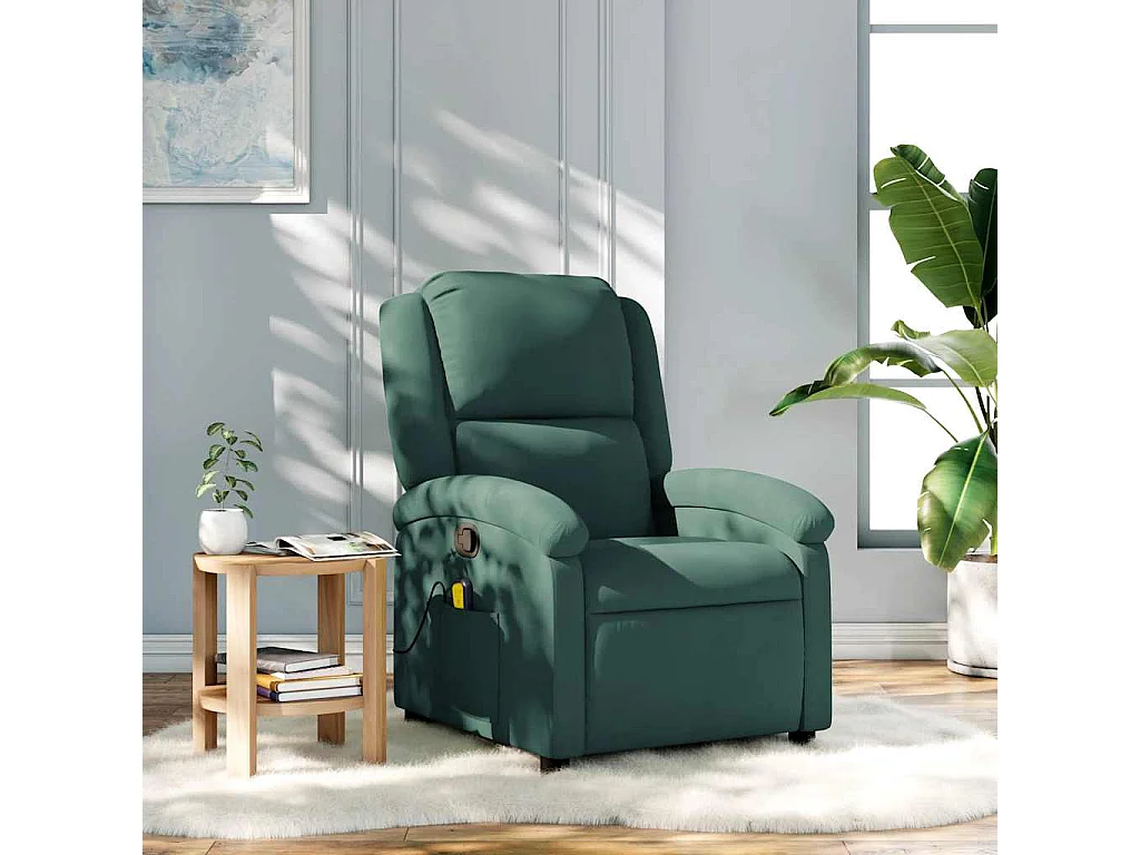Sillón de masaje reclinable de terciopelo verde oscuro