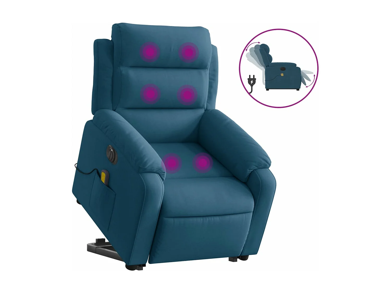 Fauteuil inclinable massant électrique bleu velours