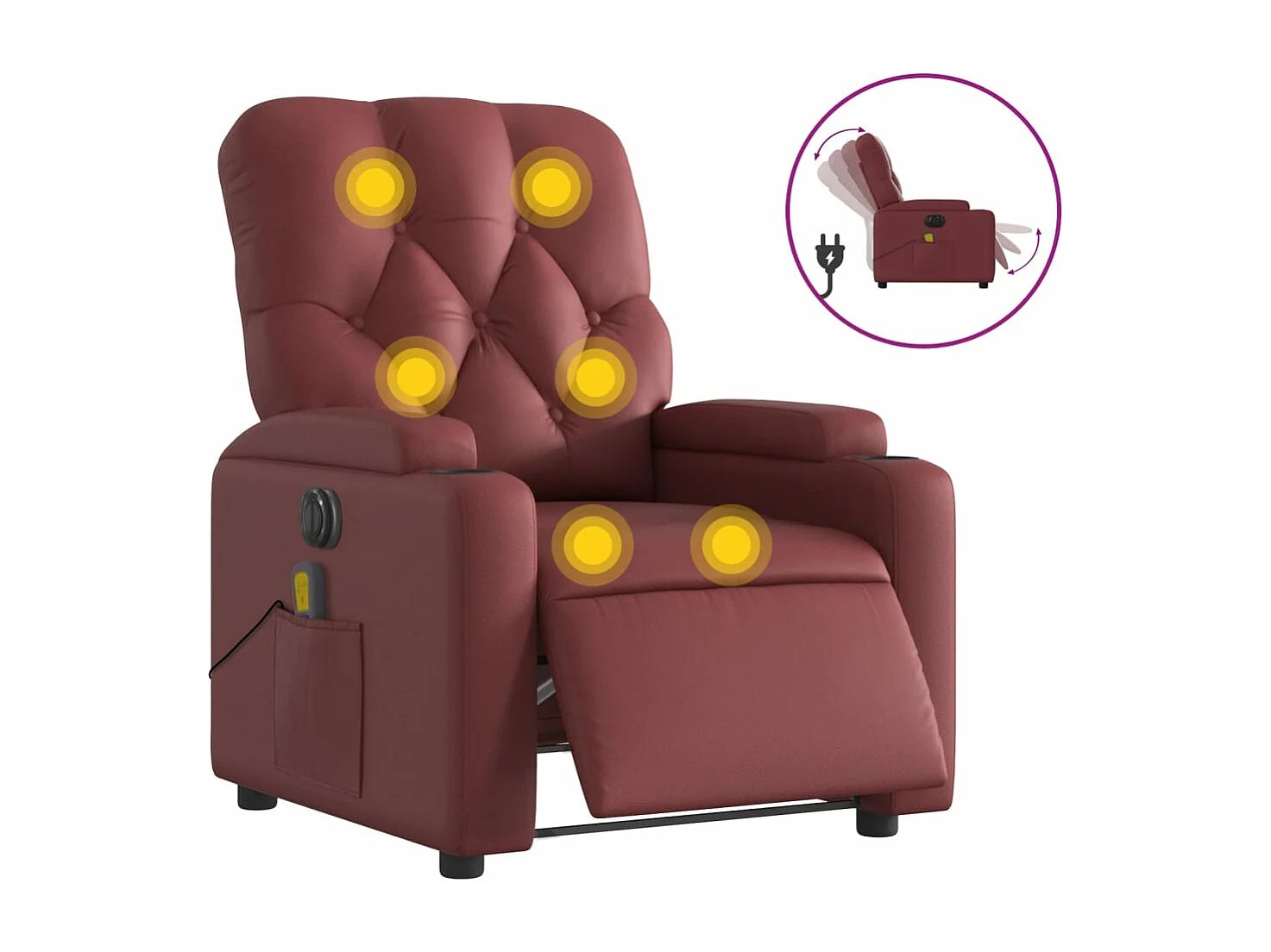 Fauteuil massant inclinable électrique rouge bordeaux