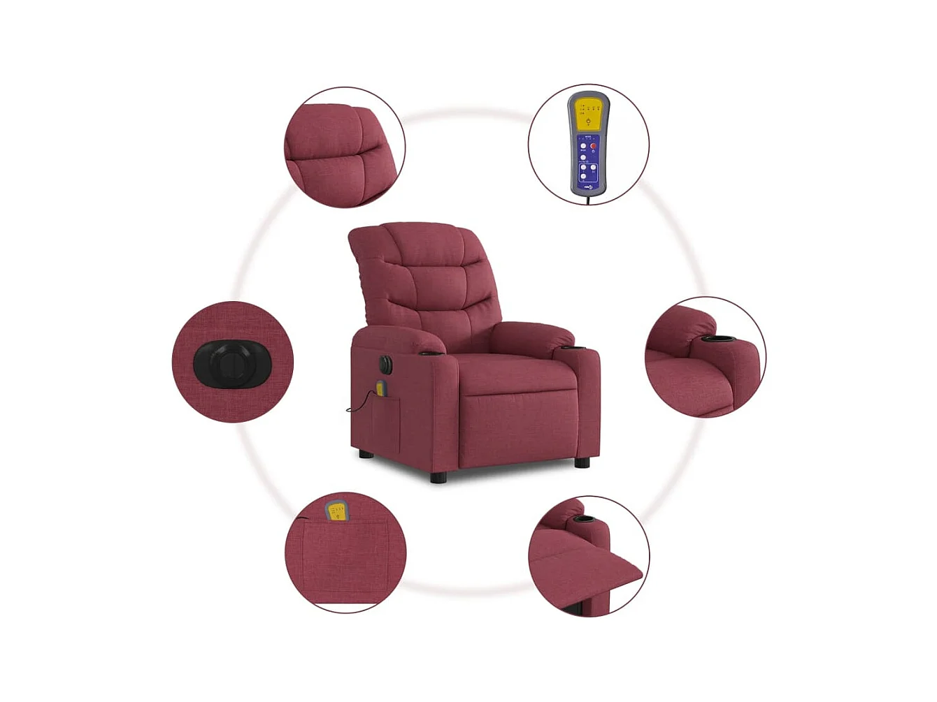 Fauteuil massant inclinable électrique Rouge bordeaux Tissu