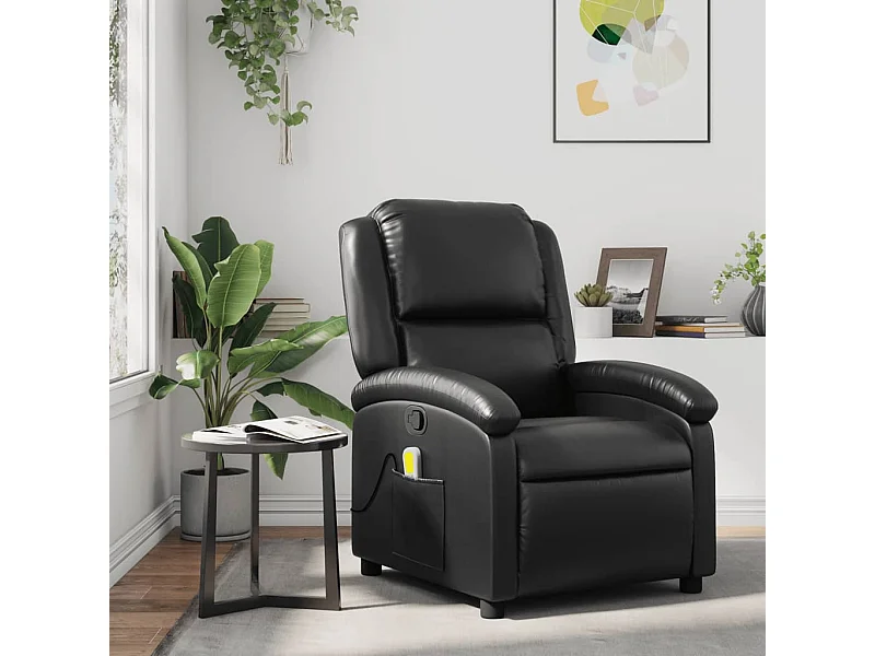 Poltrona de massagens reclinável couro artificial preto