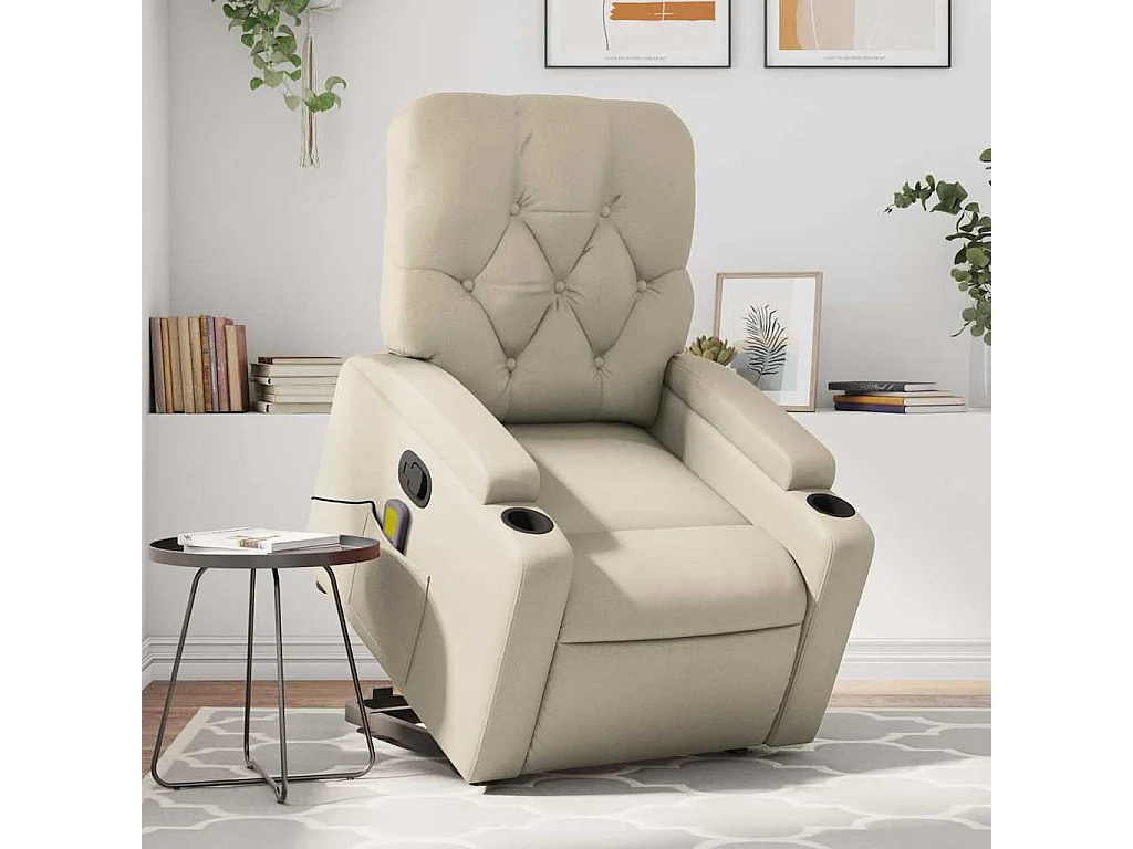 Fauteuil inclinable massant Crème Similicuir