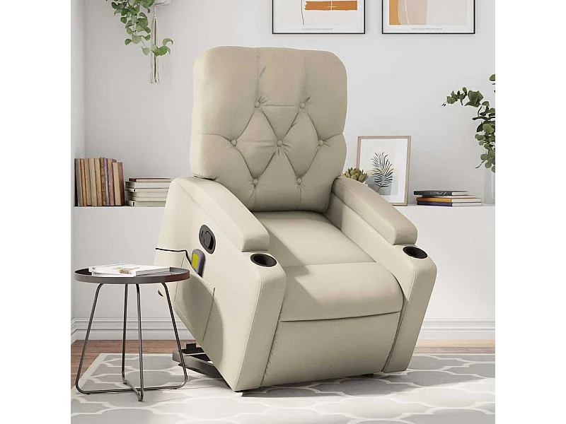 Fauteuil inclinable massant Crème Similicuir