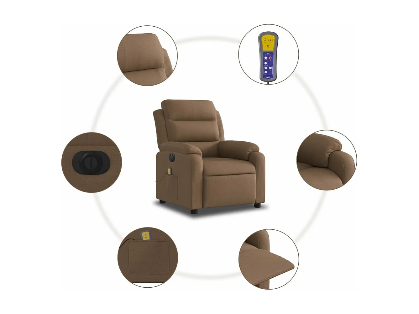 Fauteuil inclinable massant électrique marron tissu