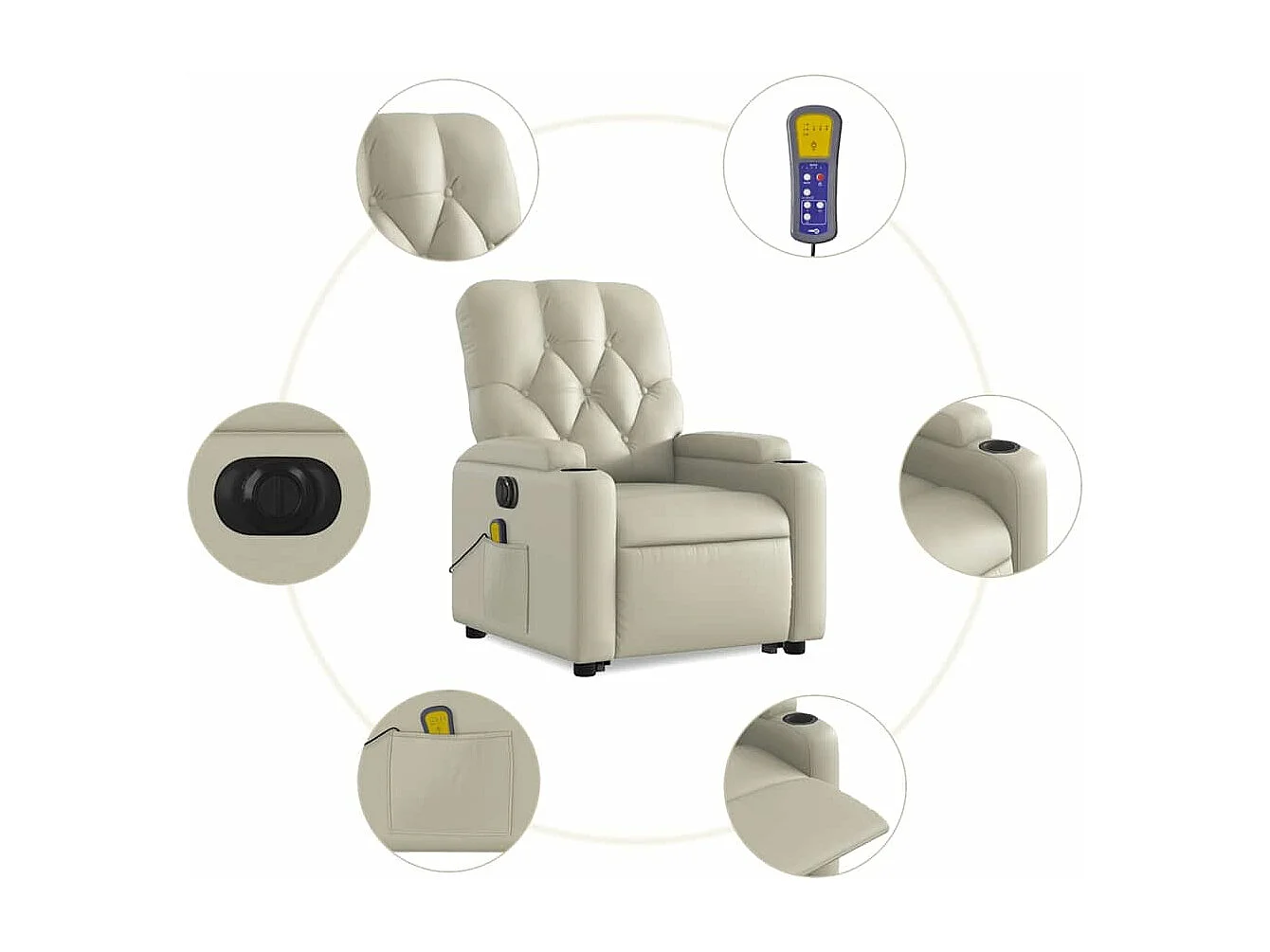 Fauteuil inclinable massant électrique crème similicuir