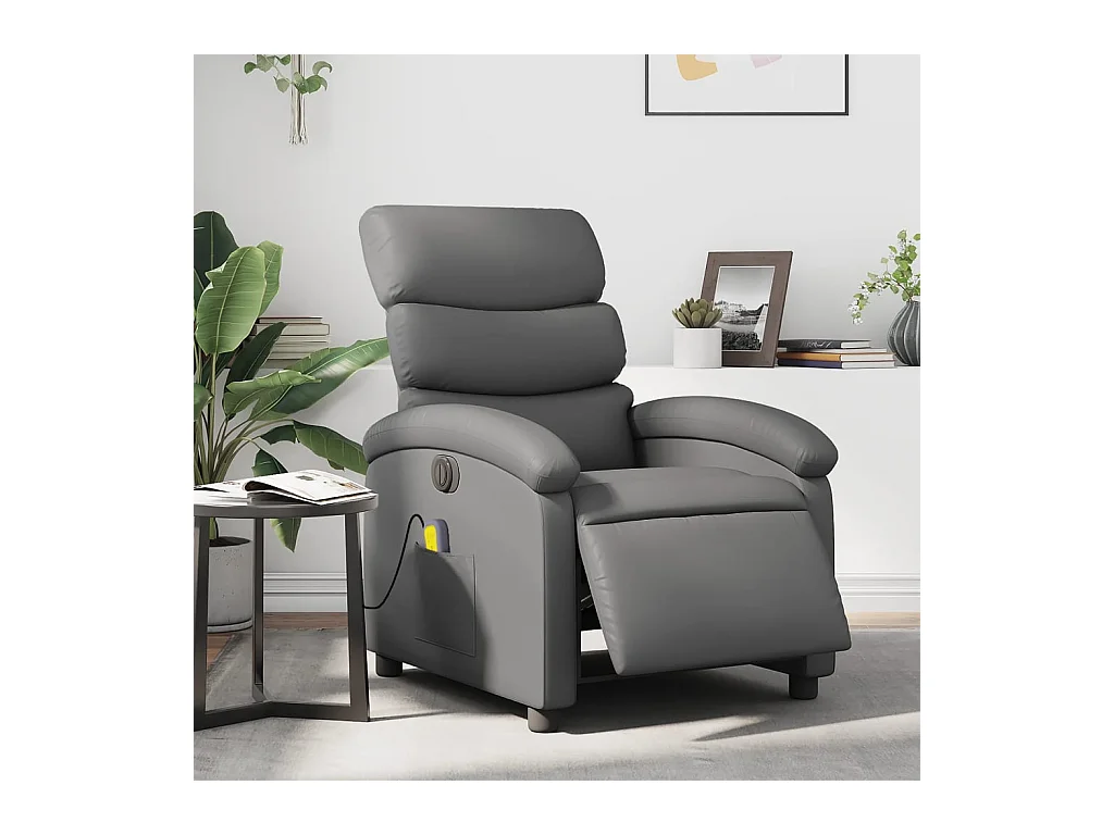 Fauteuil massant inclinable électrique gris similicuir