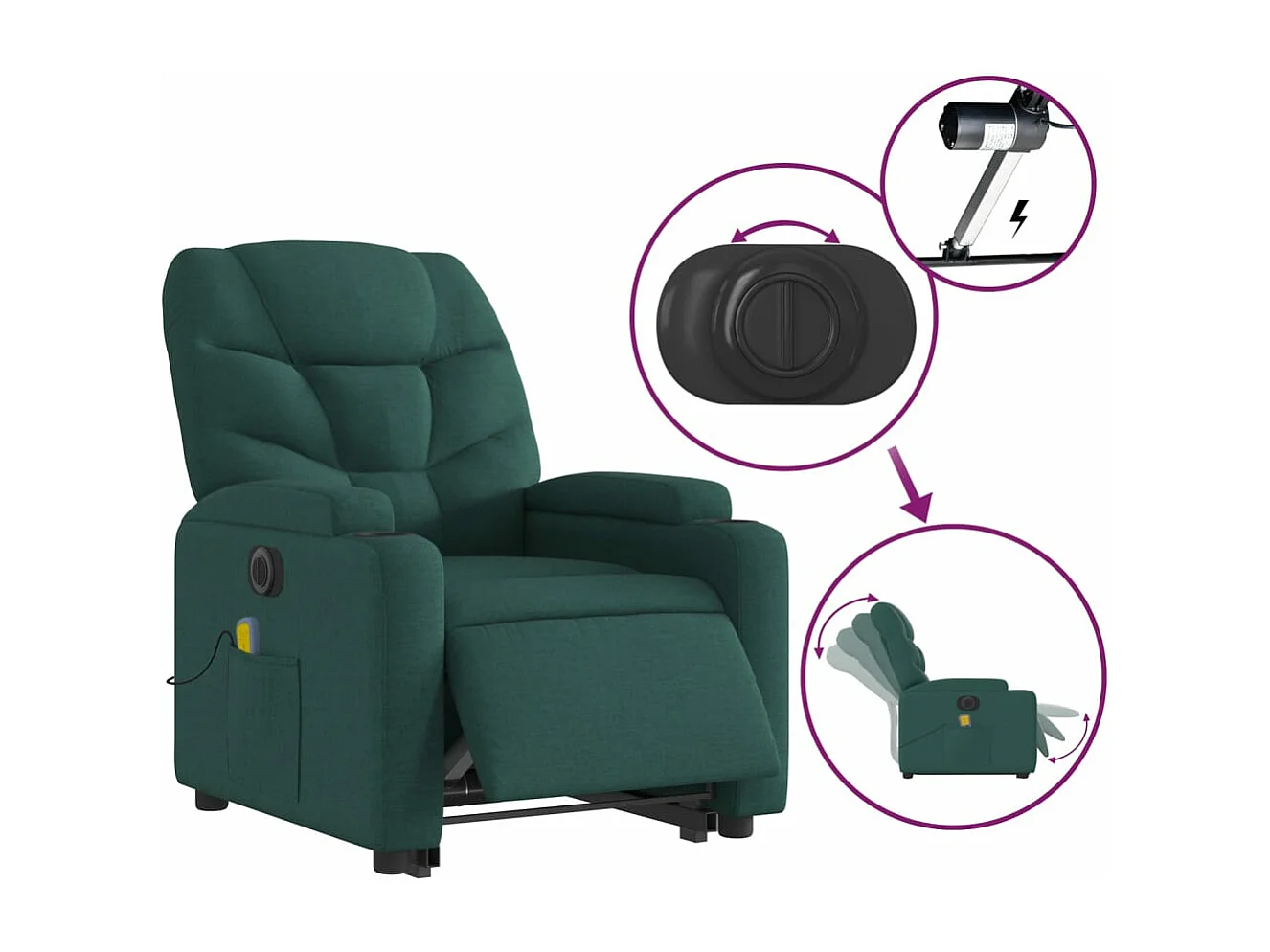 Fauteuil inclinable massant électrique Vert foncé Tissu