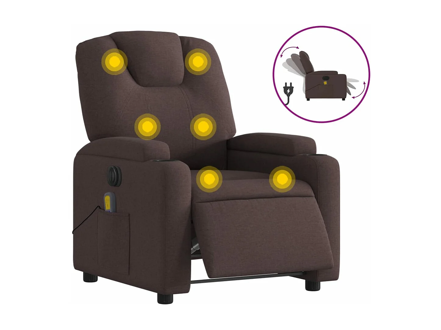 Sillón reclinable de masaje eléctrico tela marrón oscuro