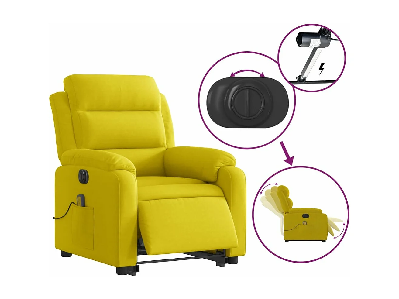 Fauteuil inclinable massant électrique jaune velours